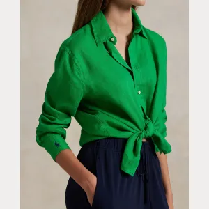 Polo Ralph Lauren - Linen -Long Sleeve -Button front shirt,  Bright Clover