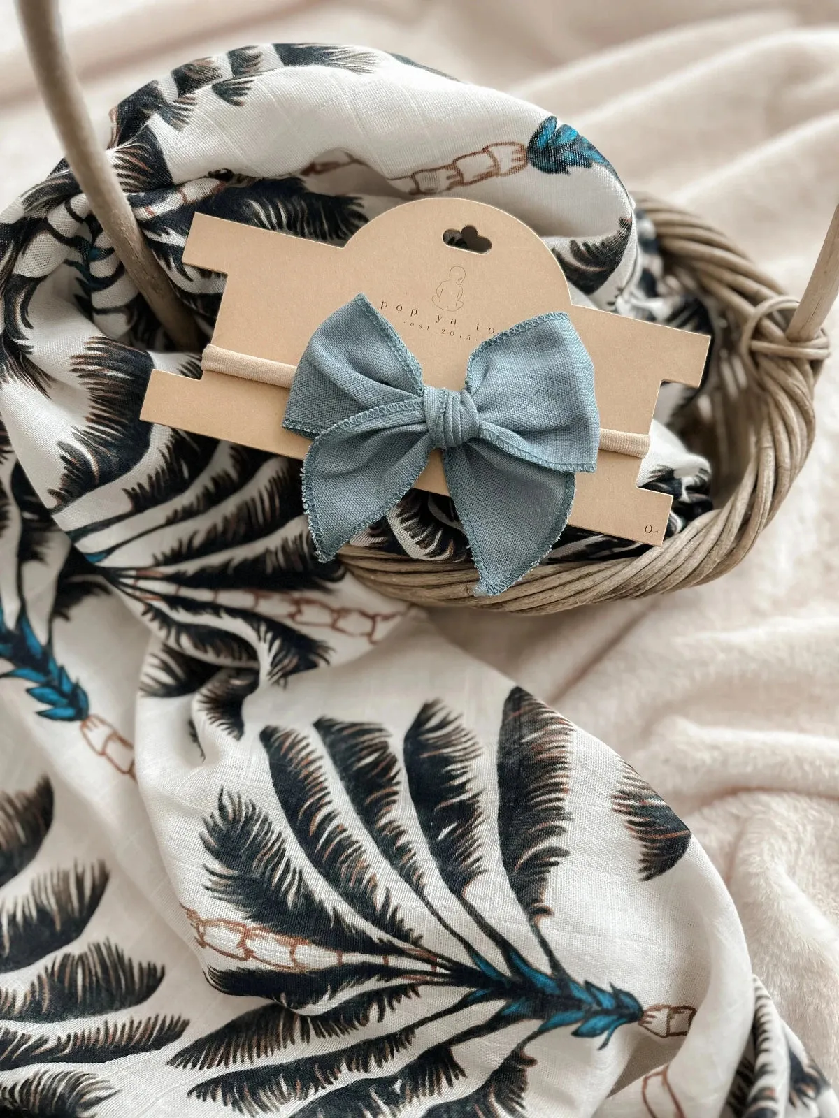 Pop Ya Tot Linen Bow Headband - Ocean