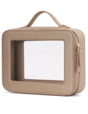Popvibe Clear Makeup Bag Travel Cosmetic Case Transparent Toiletry Bag with Zipper, Portable Make Up Organizer Traveling Compact Car Bag for Essentials, Gold, Large