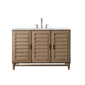Portland 3 Door and 7 Drawers Bathroom Vanity with Carrara Sink - Floor Mount - 48" Wood/Whitewashed Walnut