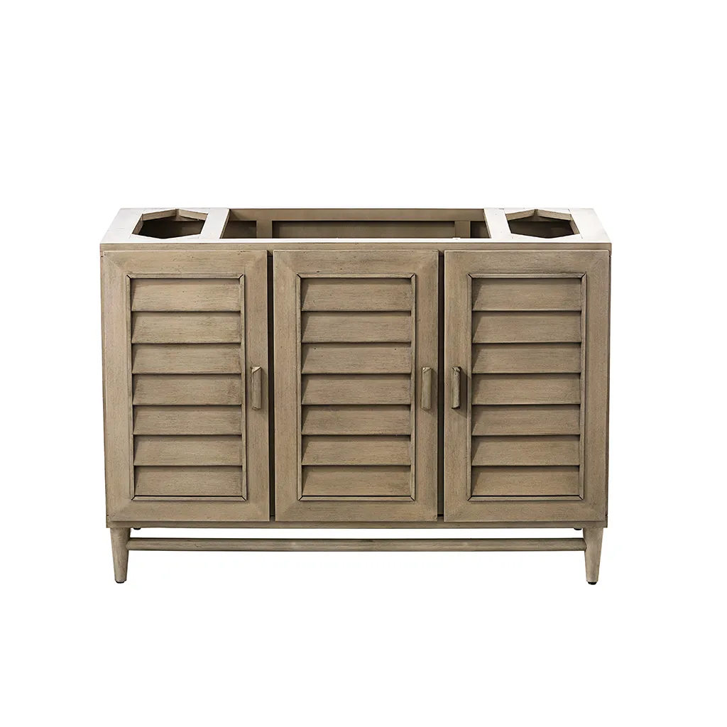 Portland 3 Door and 7 Drawers Bathroom Vanity with Carrara Sink - Floor Mount - 48" Wood/Whitewashed Walnut