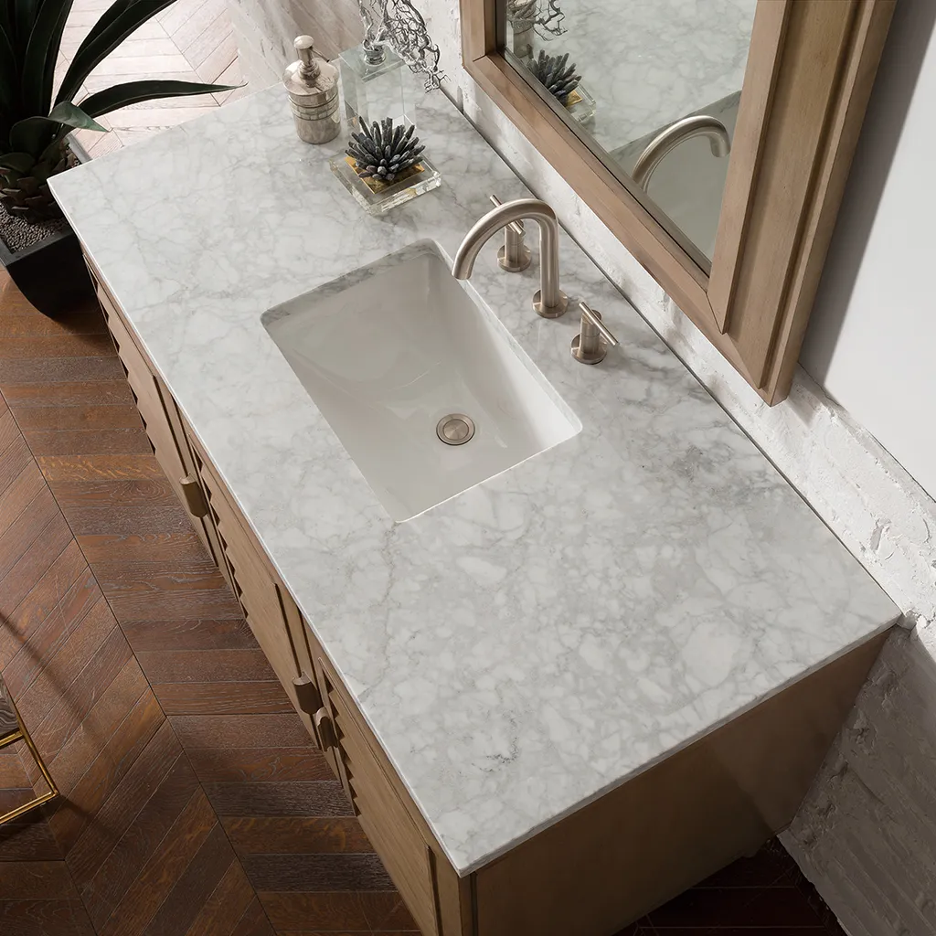 Portland 3 Door and 7 Drawers Bathroom Vanity with Carrara Sink - Floor Mount - 48" Wood/Whitewashed Walnut
