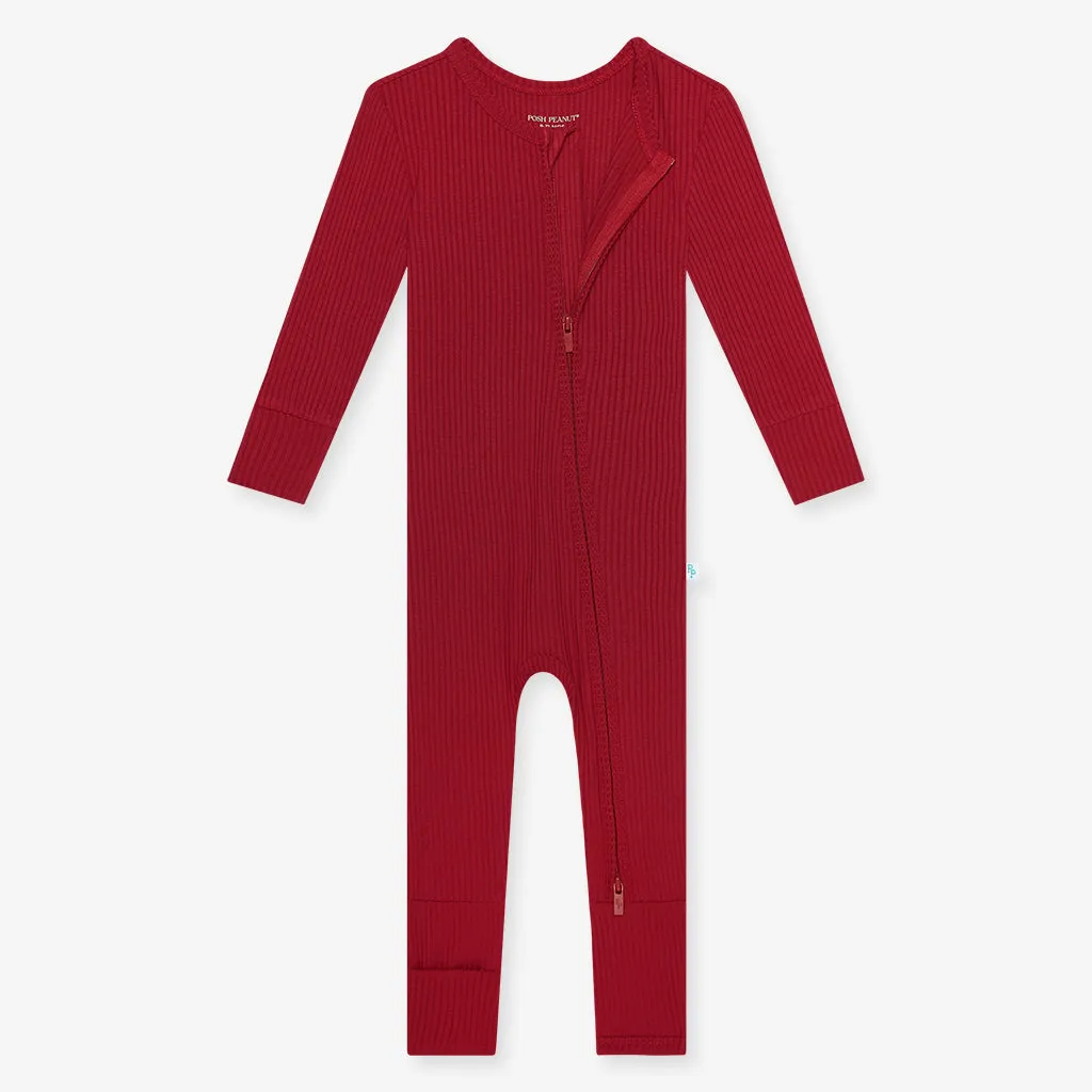 Posh Peanut Dark Red Solid Ribbed Convertible One Piece