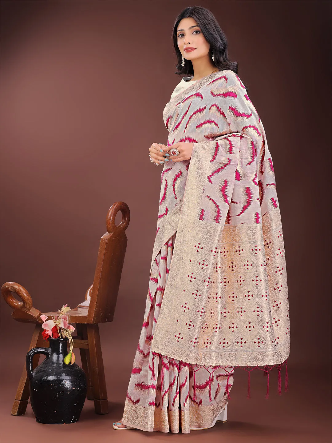 Purple Linen Cotton Saree