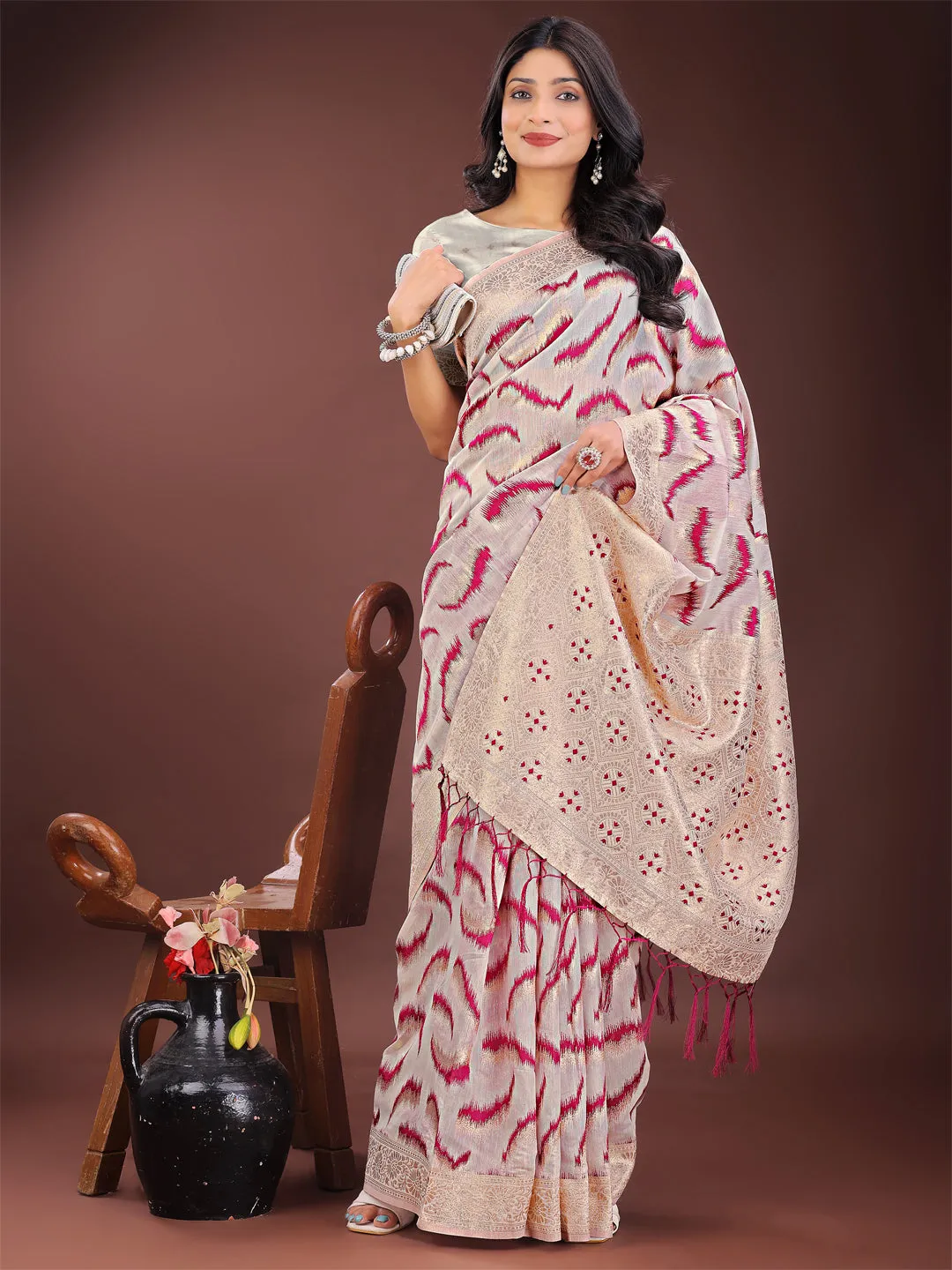 Purple Linen Cotton Saree