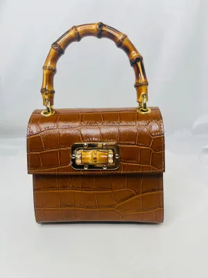 Purse - Bamboo Handled Leather Bag in Camel