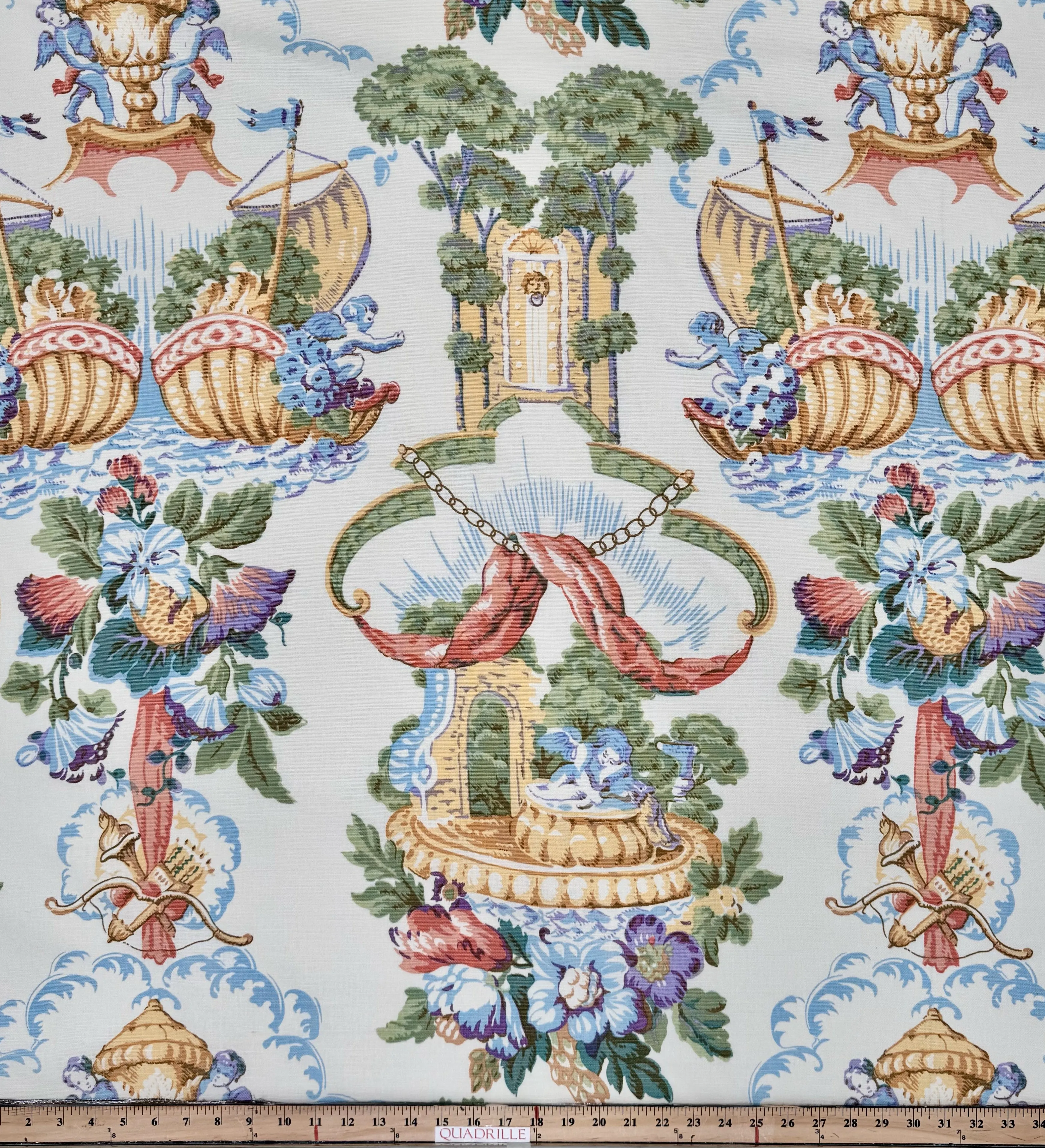 Quadrille Fabric - Amazing Grace - Multi on Ivory Belgian Linen / Cotton