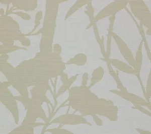 Quadrille Fabric: Enchanted Garden Bamboo - Tapestry Beige on White Belgian Linen / Cotton