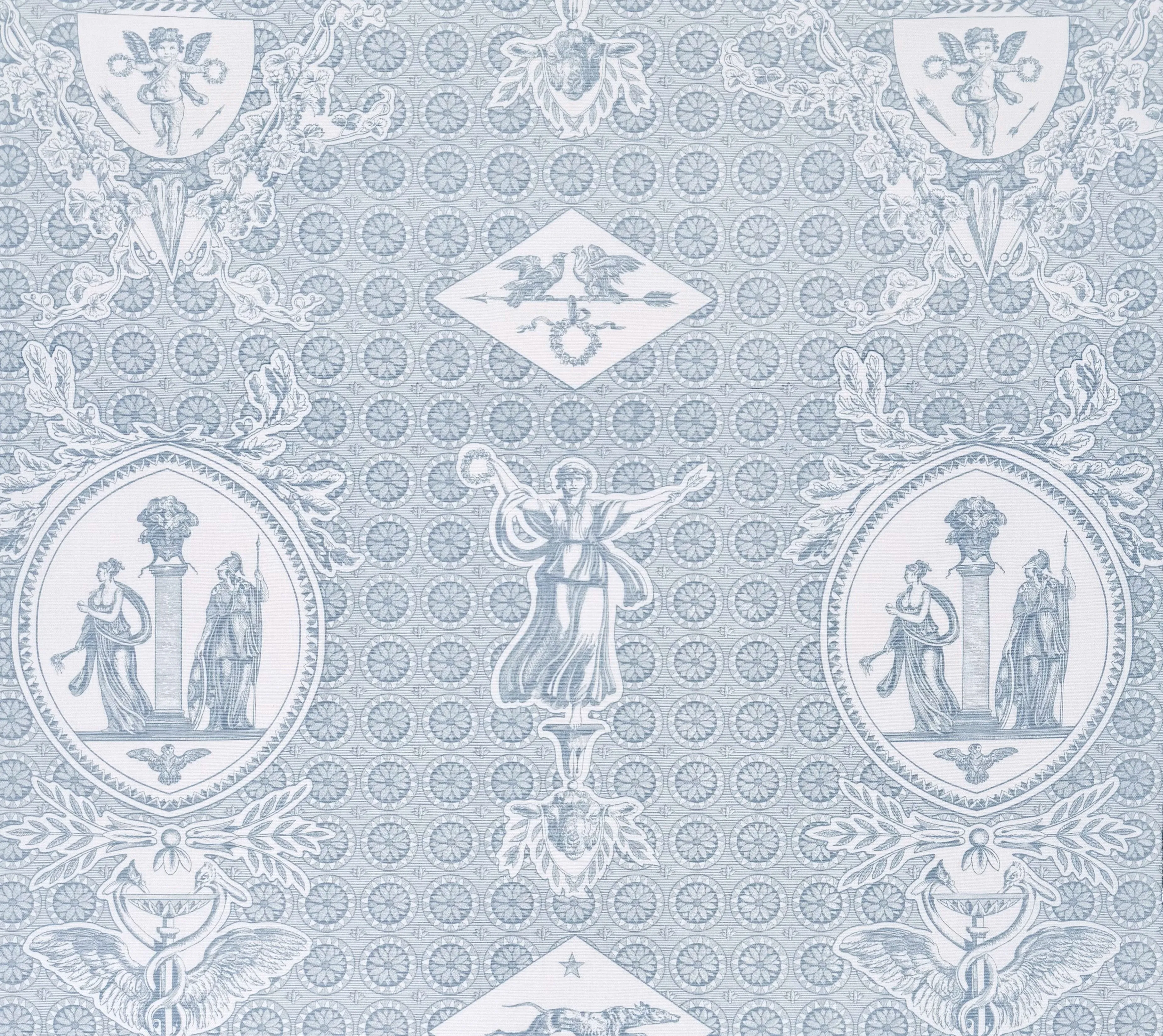 Quadrille Fabric: Excelsior - Custom Lulworth Blue on White Belgian Linen / Cotton