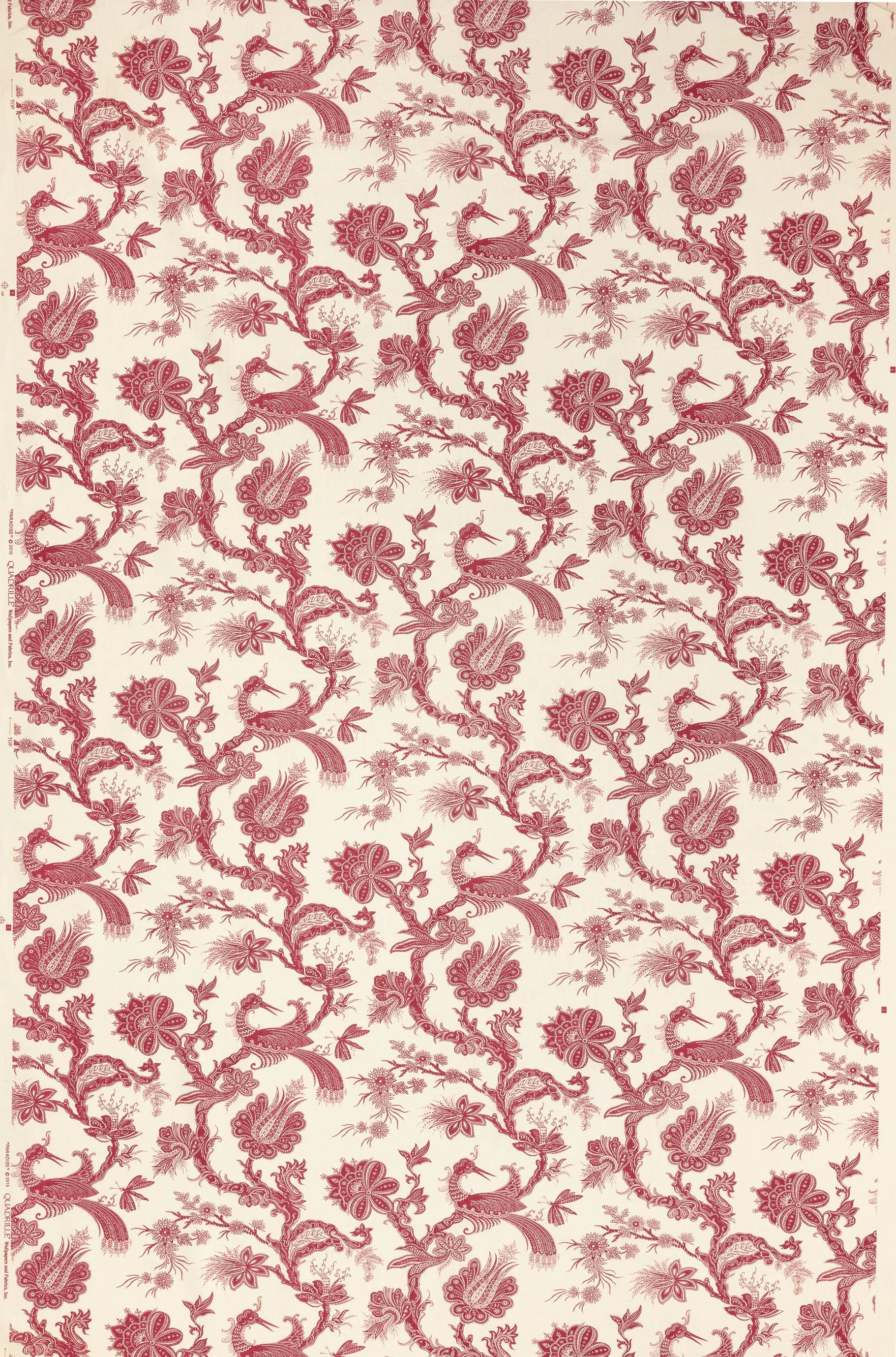 Quadrille Fabric: Paradis - Custom Burgundy on Tinted Belgian Linen / Cotton