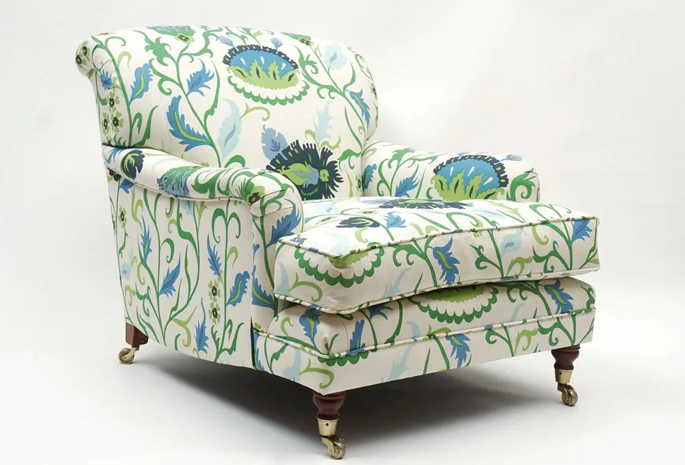 Quadrille Fabric: Uzbek Large Scale - Custom Multi Blues / Green / Royal on White Belgian Linen / Cotton