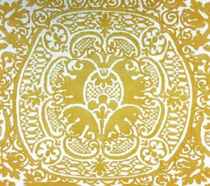 Quadrille Fabric: Veneto - Custom Maize on Tinted Belgian Linen / Cotton