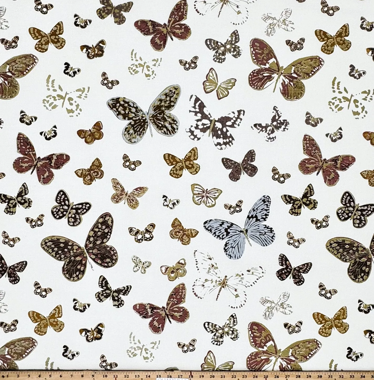 Quadrille Fabrics: Dreamers - Custom Multi Plum / Purple / Gold on Tinted Linen - Cotton