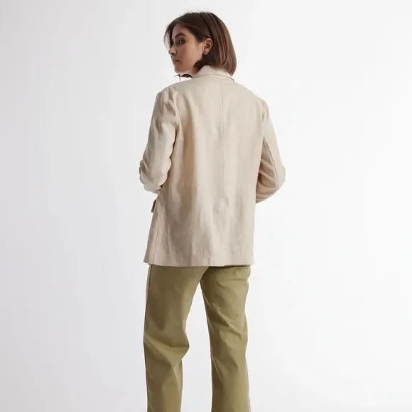 Quince NWT 100% European Linen Blazer Driftwood Tan Khaki Oversize Slouchy XL