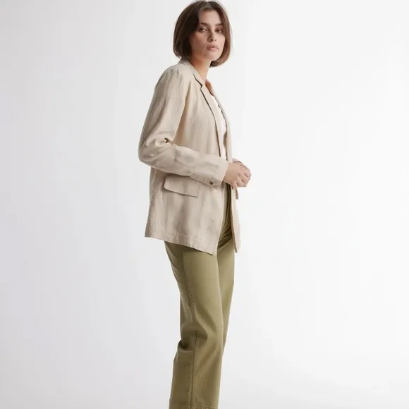 Quince NWT 100% European Linen Blazer Driftwood Tan Khaki Oversize Slouchy XL