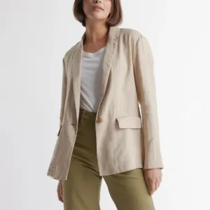 Quince NWT 100% European Linen Blazer Driftwood Tan Khaki Oversize Slouchy XL