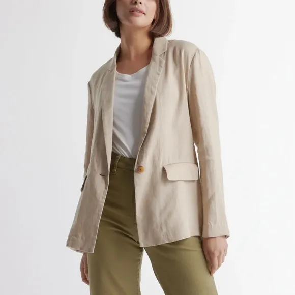 Quince NWT 100% European Linen Blazer Driftwood Tan Khaki Oversize Slouchy XL