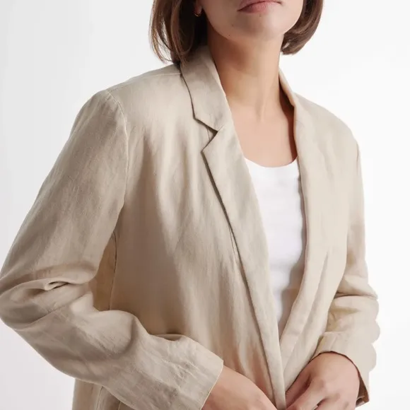 Quince NWT 100% European Linen Blazer Driftwood Tan Khaki Oversize Slouchy XL
