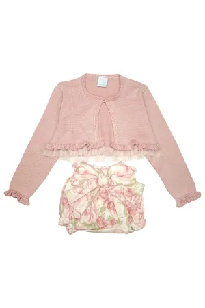 "Amara" Dusky Pink Tulle Cardigan & Floral Bloomers