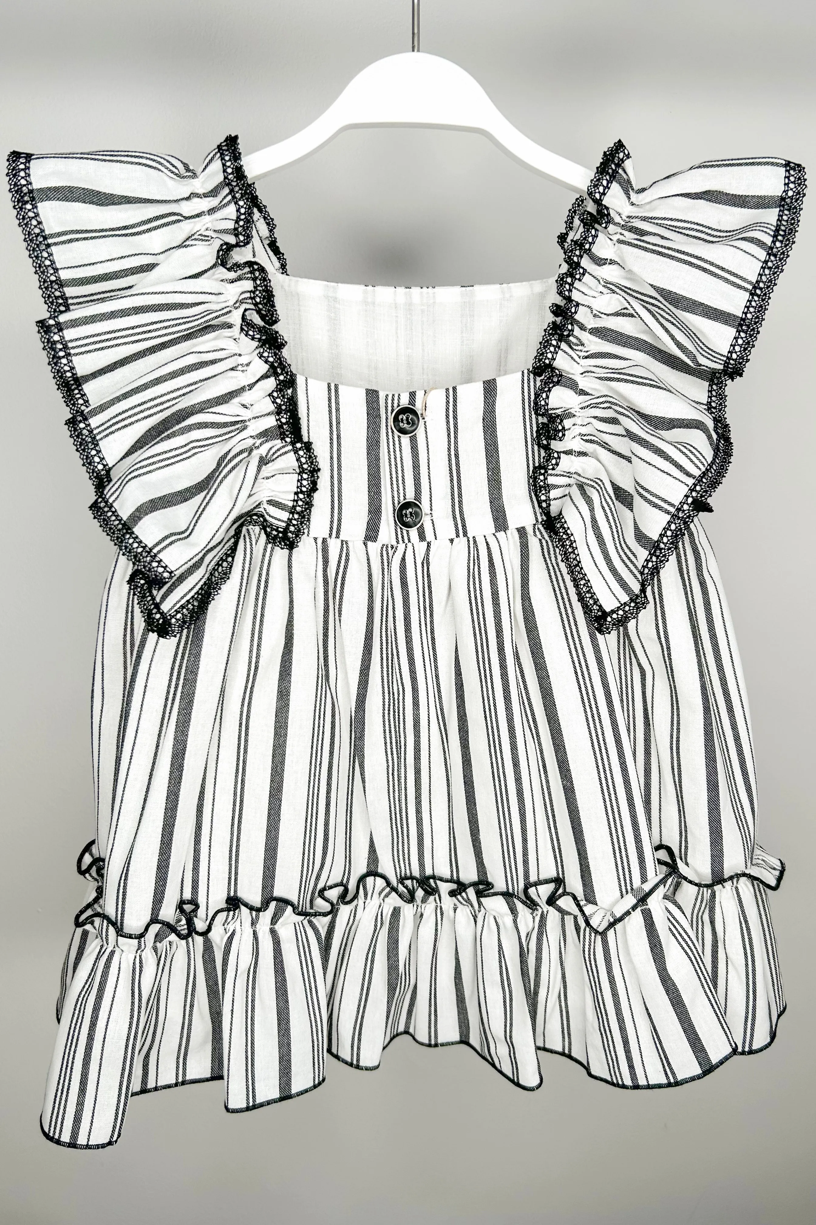 "Audrey" Black Stripe Linen Dress