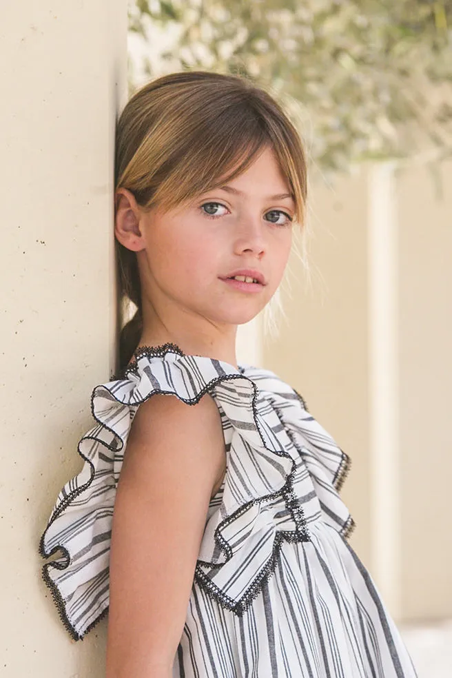 "Audrey" Black Stripe Linen Dress