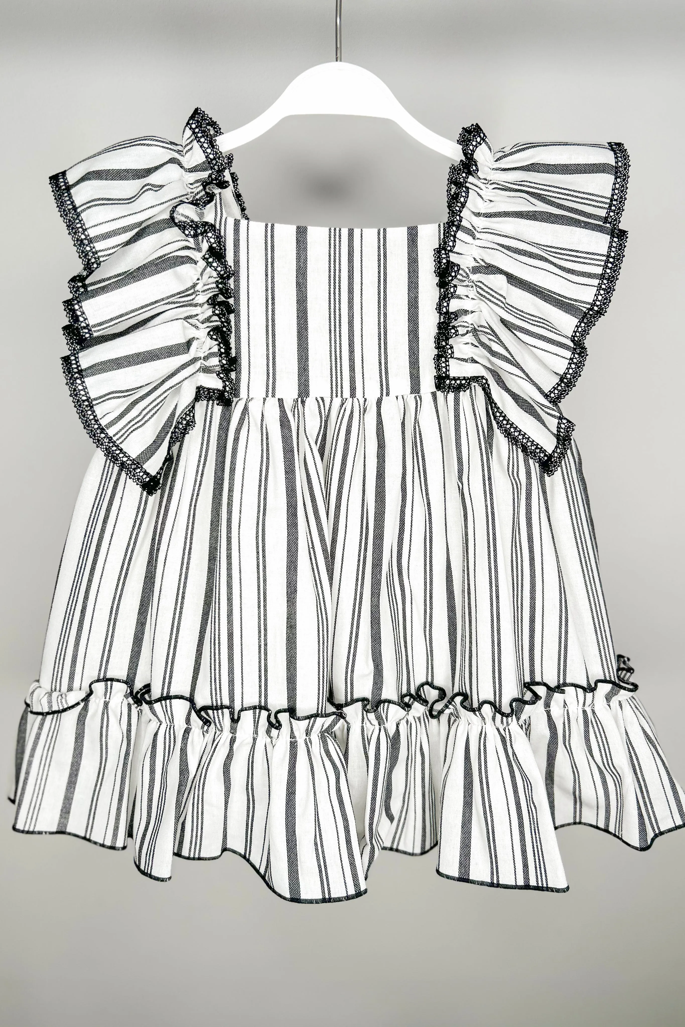 "Audrey" Black Stripe Linen Dress