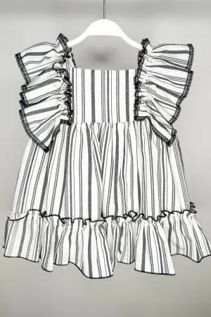 "Audrey" Black Stripe Linen Dress