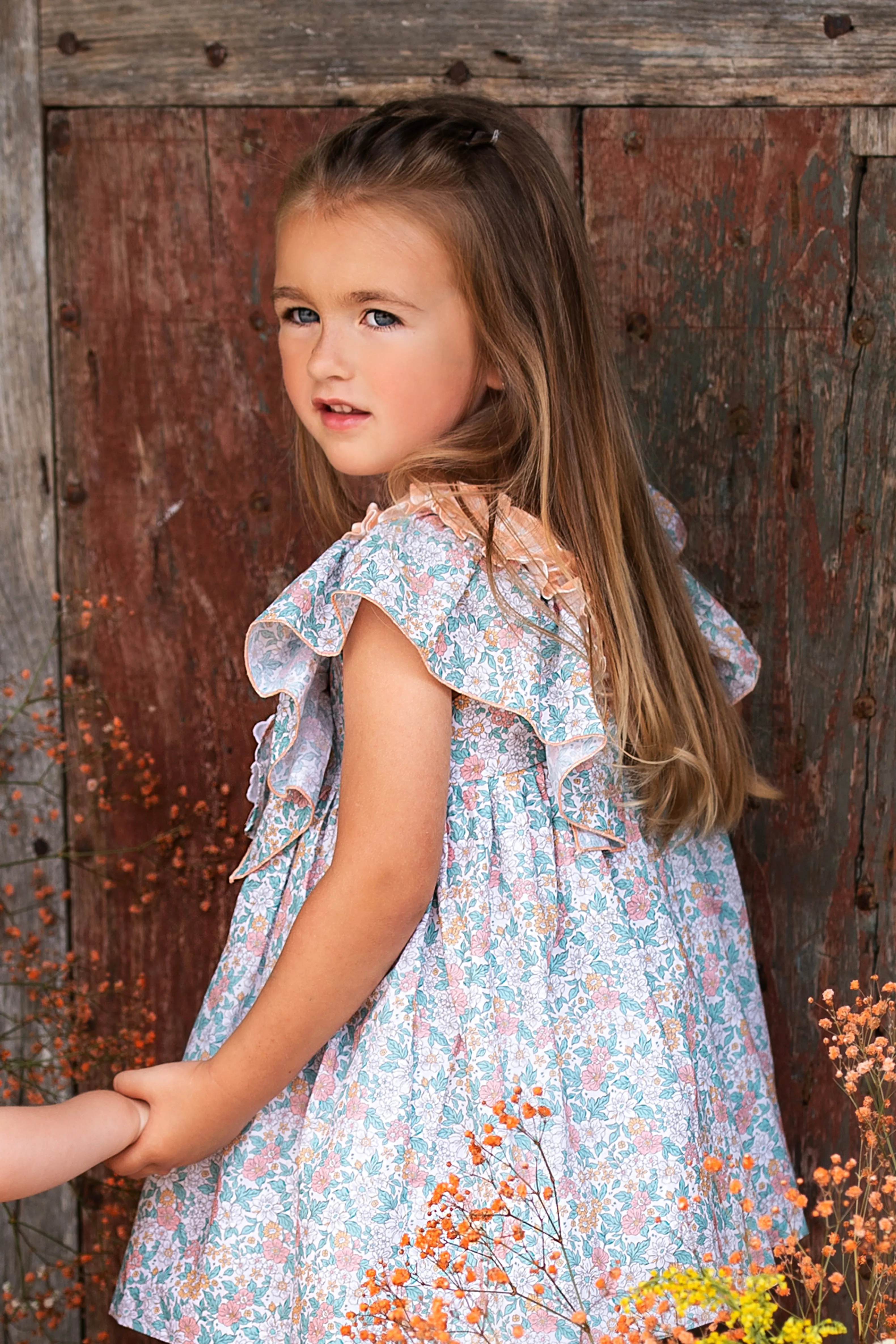 "Brooke" Peach & Sage Green Floral Dress