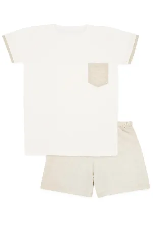 "Caden" T-Shirt & Beige Linen Shorts