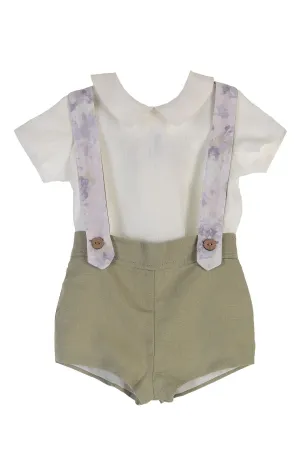 "Clarence" Shirt, Pistachio Shorts & Floral Braces