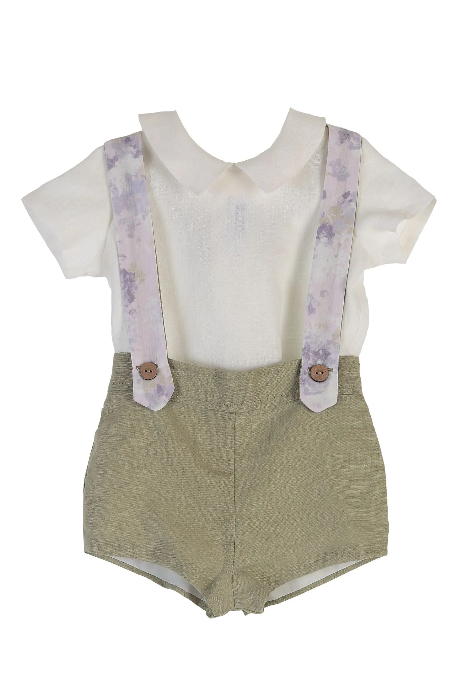 "Clarence" Shirt, Pistachio Shorts & Floral Braces