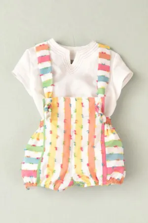 "Maddox" Multicoloured Striped Shirt & Dungaree Romper