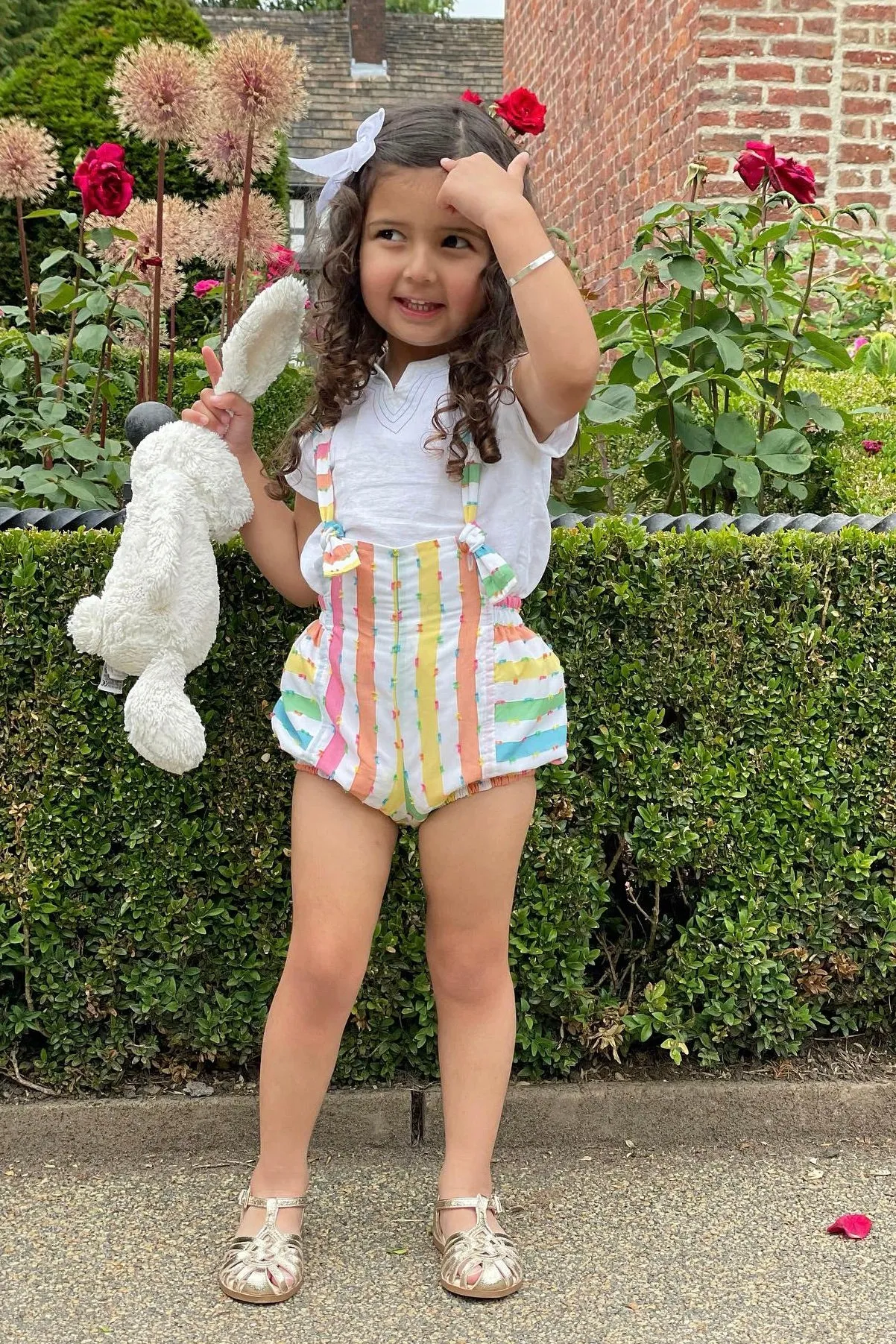 "Maddox" Multicoloured Striped Shirt & Dungaree Romper