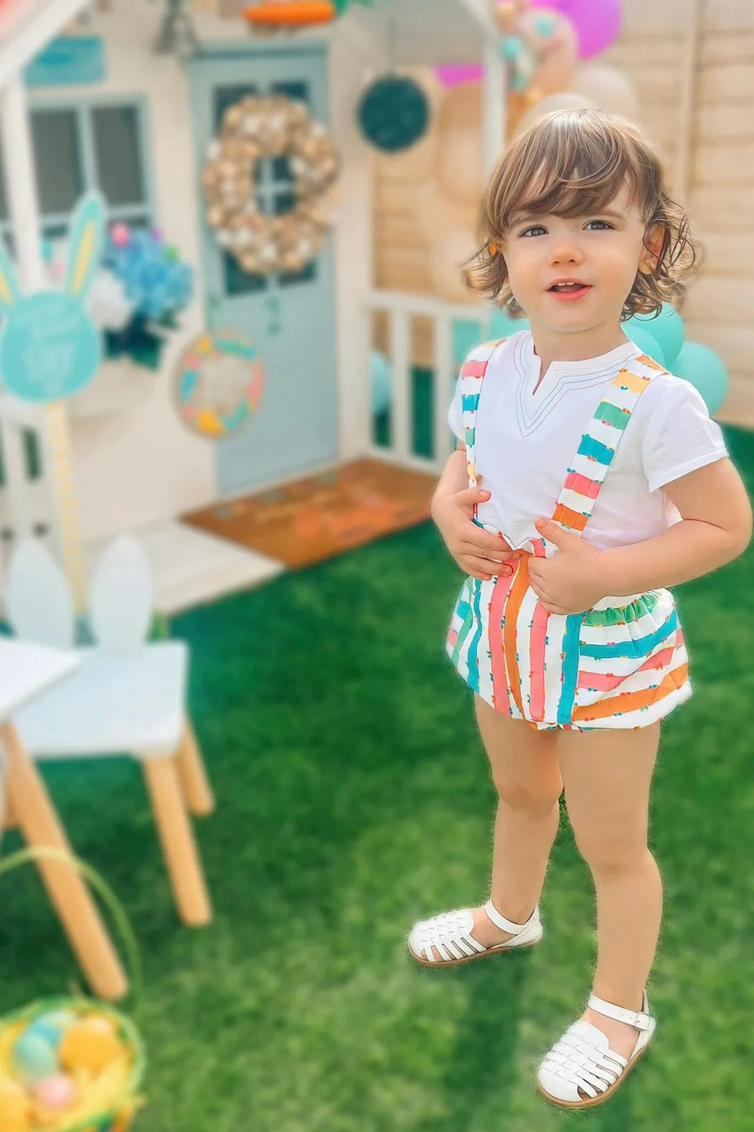 "Maddox" Multicoloured Striped Shirt & Dungaree Romper