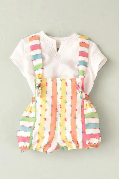 "Maddox" Multicoloured Striped Shirt & Dungaree Romper