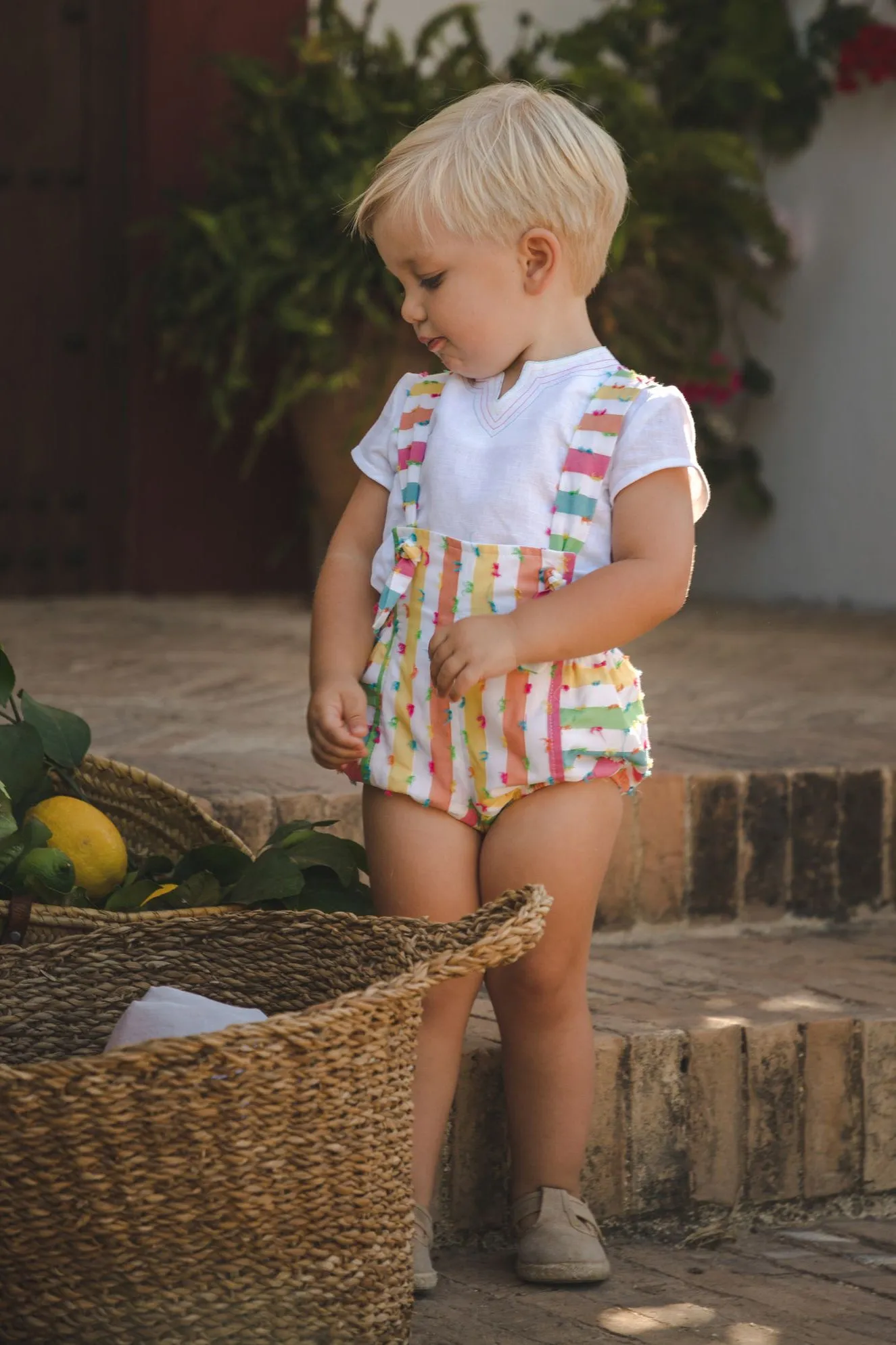 "Maddox" Multicoloured Striped Shirt & Dungaree Romper