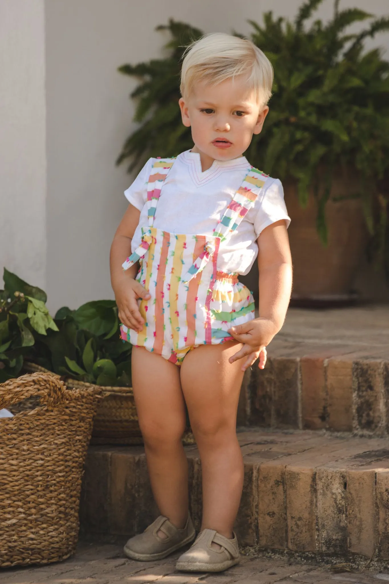 "Maddox" Multicoloured Striped Shirt & Dungaree Romper