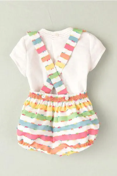"Maddox" Multicoloured Striped Shirt & Dungaree Romper