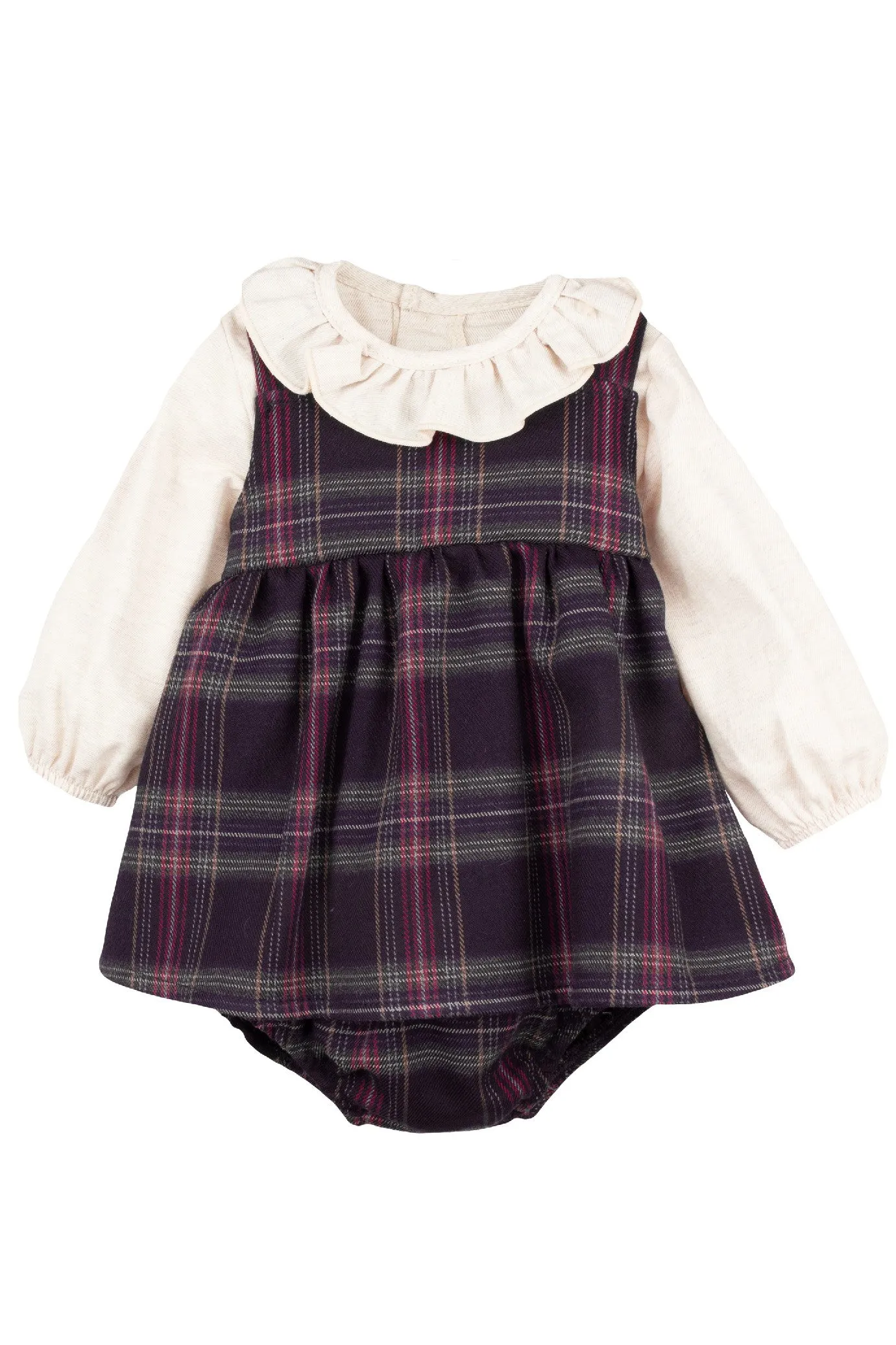 "Ottilie" Navy Tartan Pinafore Dress Set