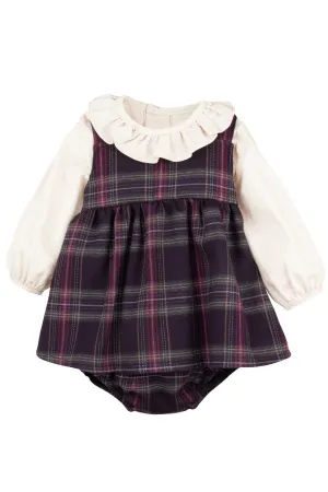 "Ottilie" Navy Tartan Pinafore Dress Set