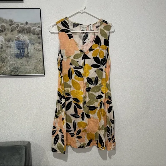 Rachel Zoe Tropical Floral Linen Sleeveless Trapeze Dress