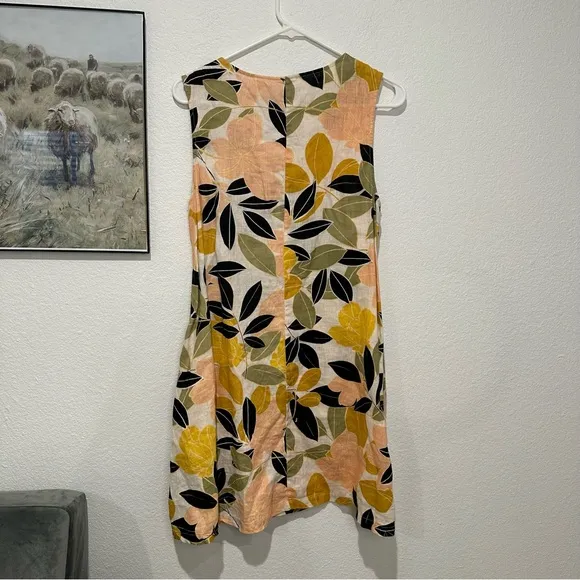Rachel Zoe Tropical Floral Linen Sleeveless Trapeze Dress