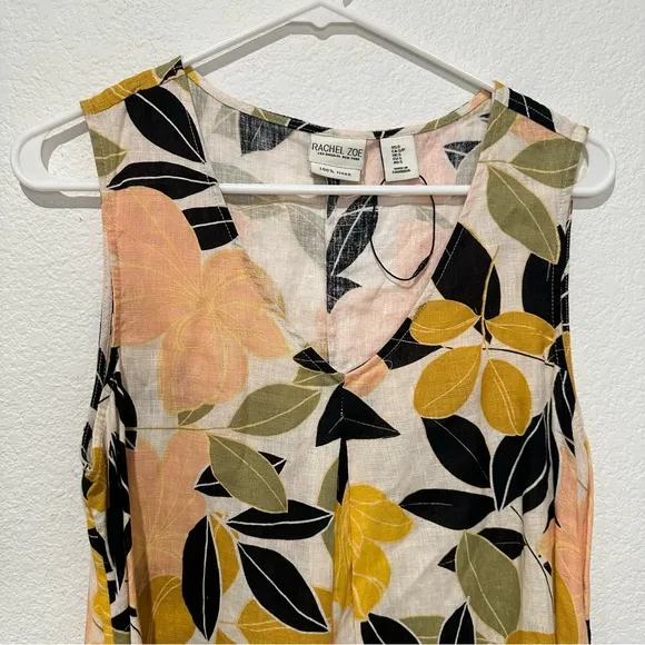 Rachel Zoe Tropical Floral Linen Sleeveless Trapeze Dress