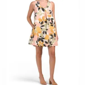 Rachel Zoe Tropical Floral Linen Sleeveless Trapeze Dress