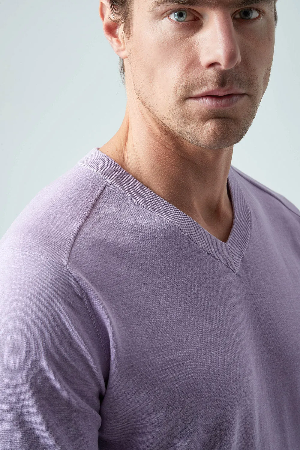 Raffi Cotton Silk Linen V Neck Lightweight Sweater