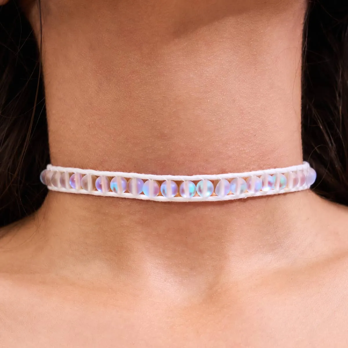 Rainbow White | Mermaid Glass | White Linen Wrap Bracelet