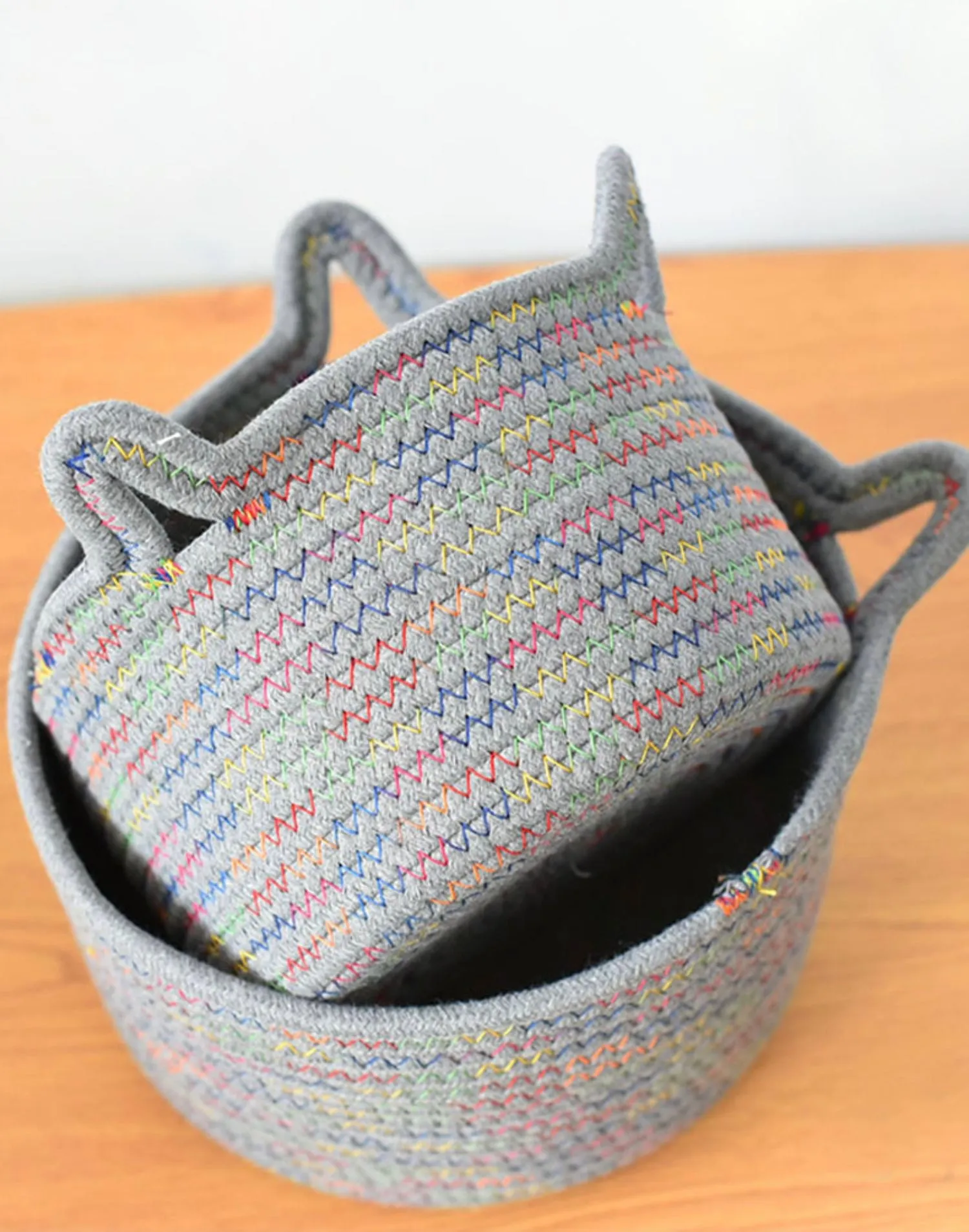 Rainbow Woven Cat Ears Storage Basket Organizer