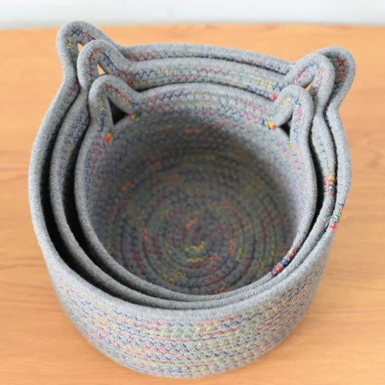 Rainbow Woven Cat Ears Storage Basket Organizer