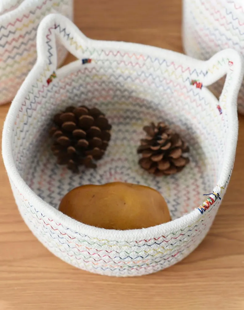 Rainbow Woven Cat Ears Storage Basket Organizer