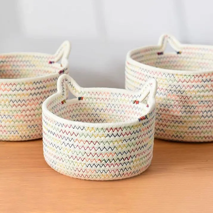 Rainbow Woven Cat Ears Storage Basket Organizer